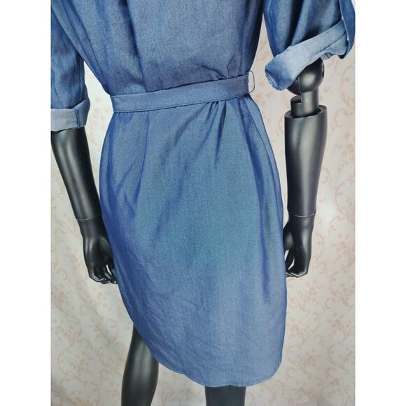 Mlle Gabrielle Lightweight Denim Look Dress Zip Front Tie Waist, Size S - Picture 8 of 16